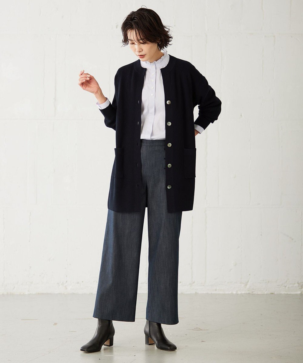 J.PRESS LADIES 【洗える】 ガスコットンアウター キーネック カーディガン 