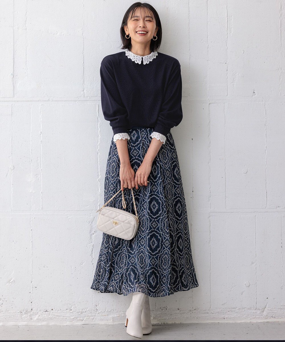 23区 L 【洗える】エンブロイダリーニット 