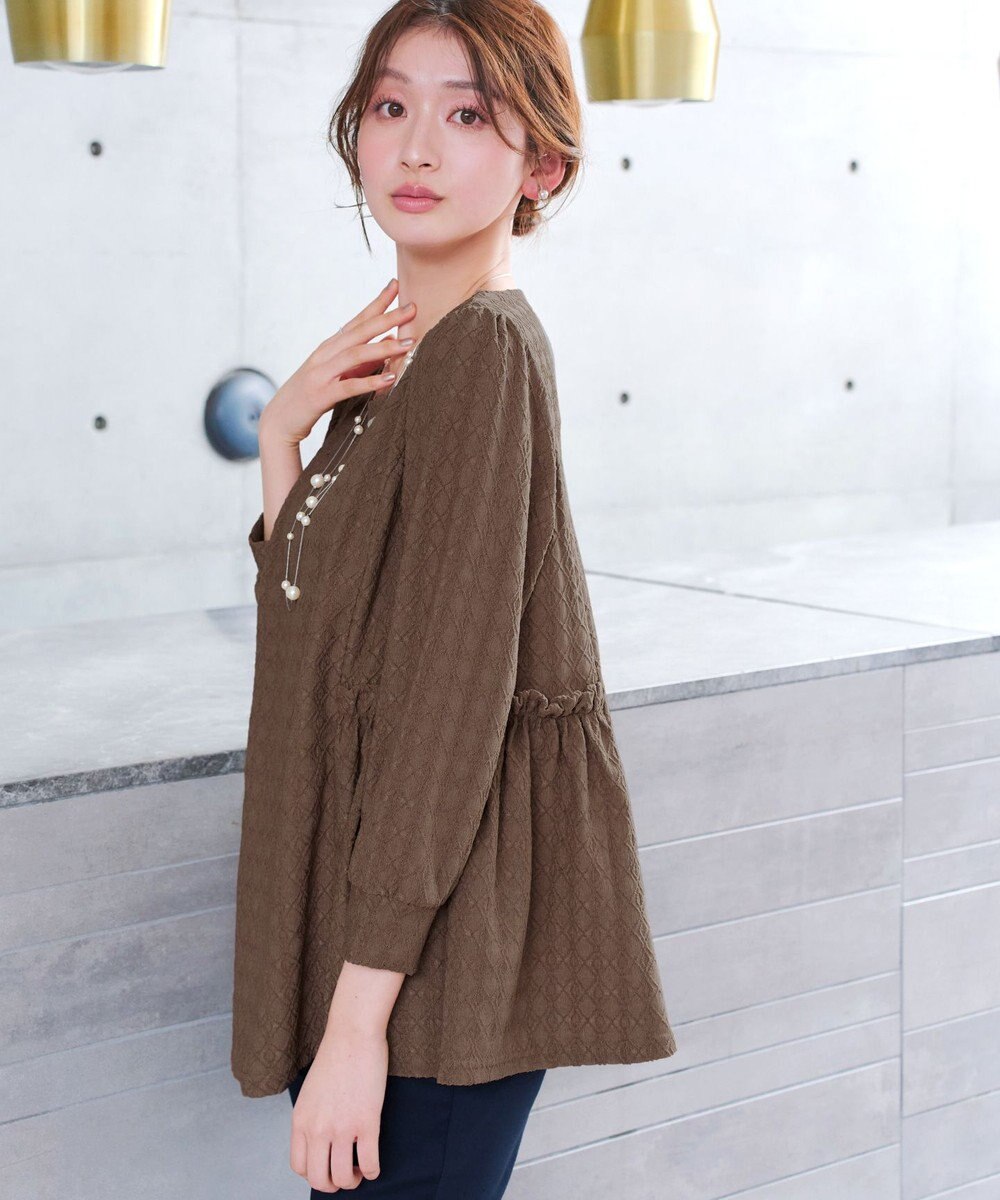 Tiaclasse L ダイヤ柄ジャガードパフスリチュニック 