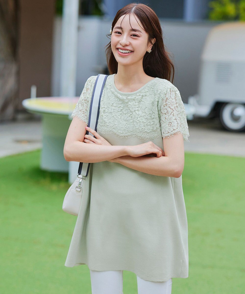 Tiaclasse 【洗える】レースコンビフレンチスリーブニットチュニック 