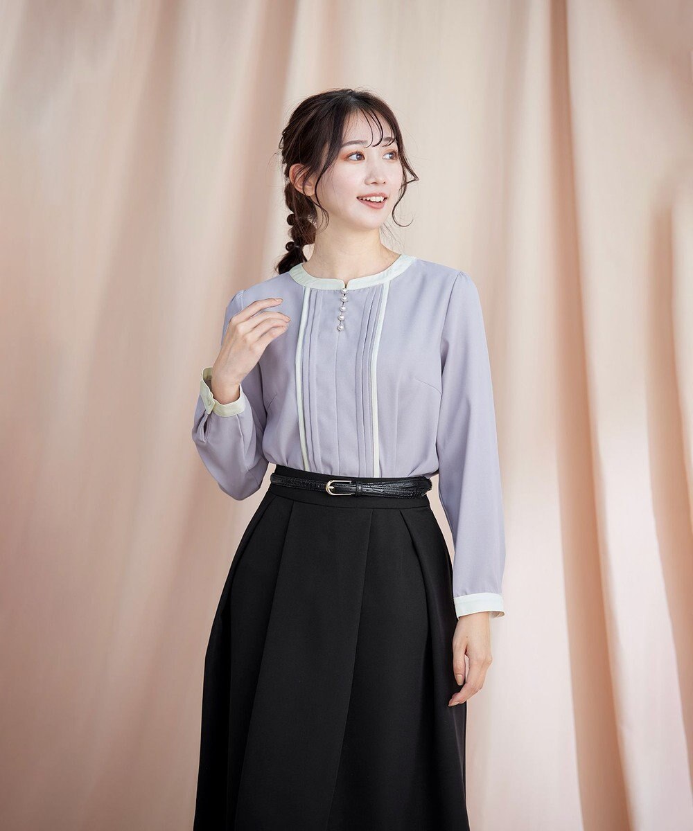 Tiaclasse L 【洗える】ピンタック配色ブラウス 