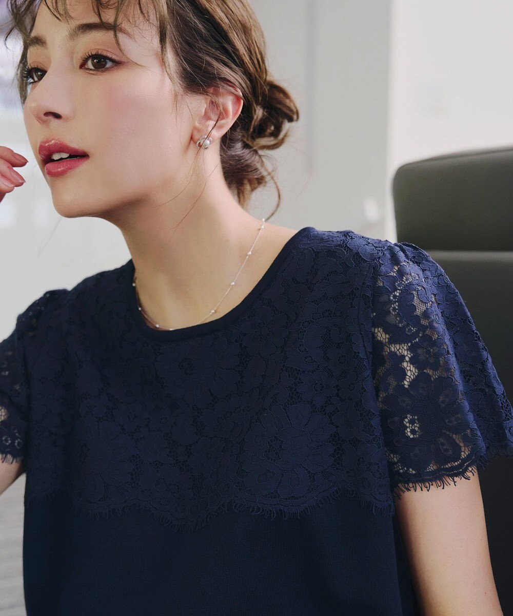 Tiaclasse 【洗える】レースコンビフレンチスリーブニットチュニック 