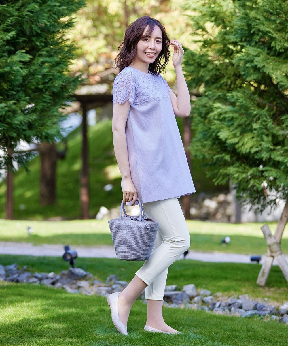 Tiaclasse 【洗える】レースコンビフレンチスリーブニットチュニック 