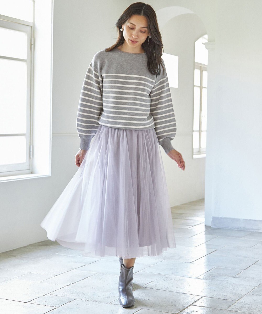 ANY L 【ウエストゴム】チュールフレアースカート 