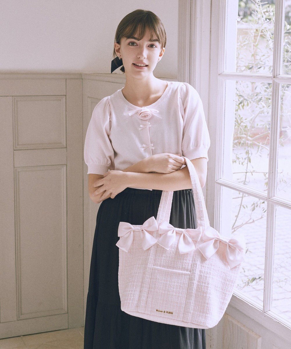 Maison de FLEUR ツイードボリュームリボントートバッグ 