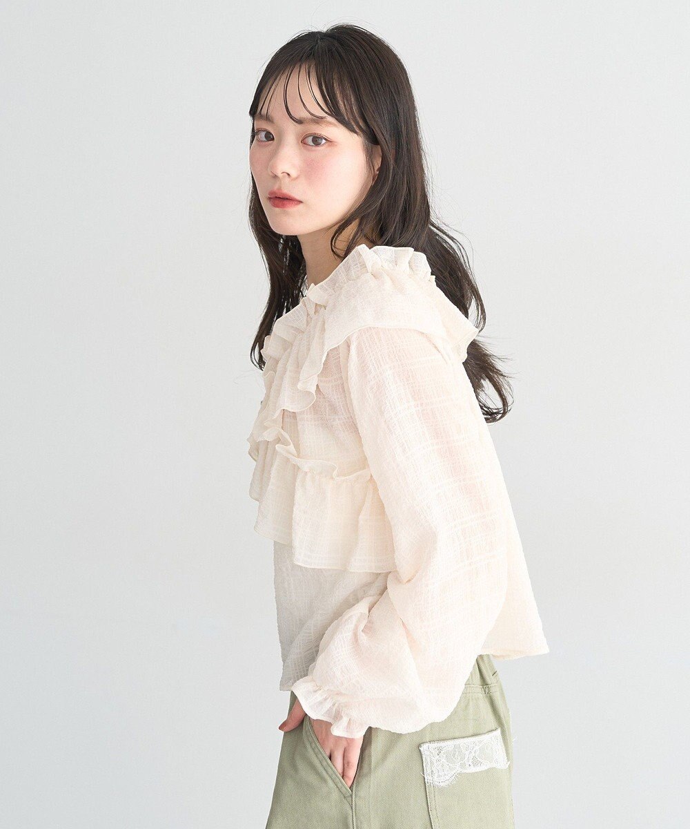 earth music&ecology シアーチェック2wayオフショルブラウス 