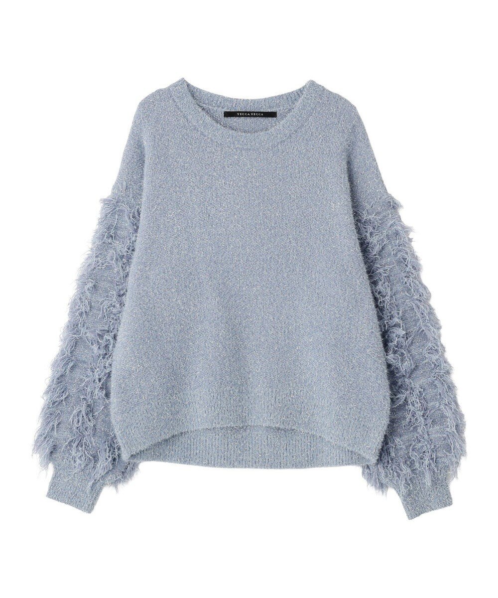 YECCA VECCA ラメフェザー袖フリンジニット 
