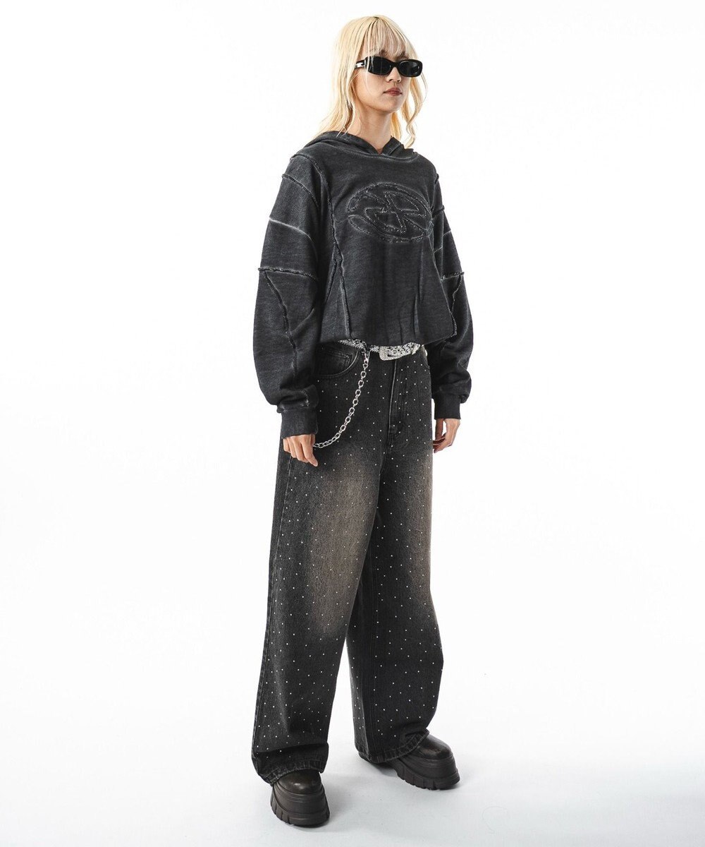 WEGO 【ユニセックス着用ITEM】スーパーバギーラインストーンデニムパンツ 