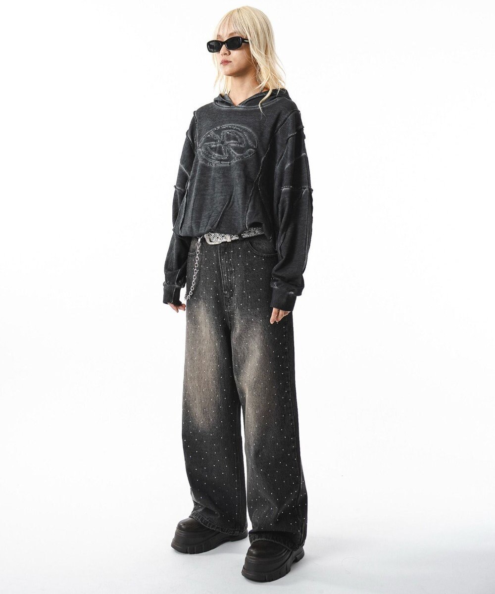 WEGO 【ユニセックス着用ITEM】スーパーバギーラインストーンデニムパンツ 