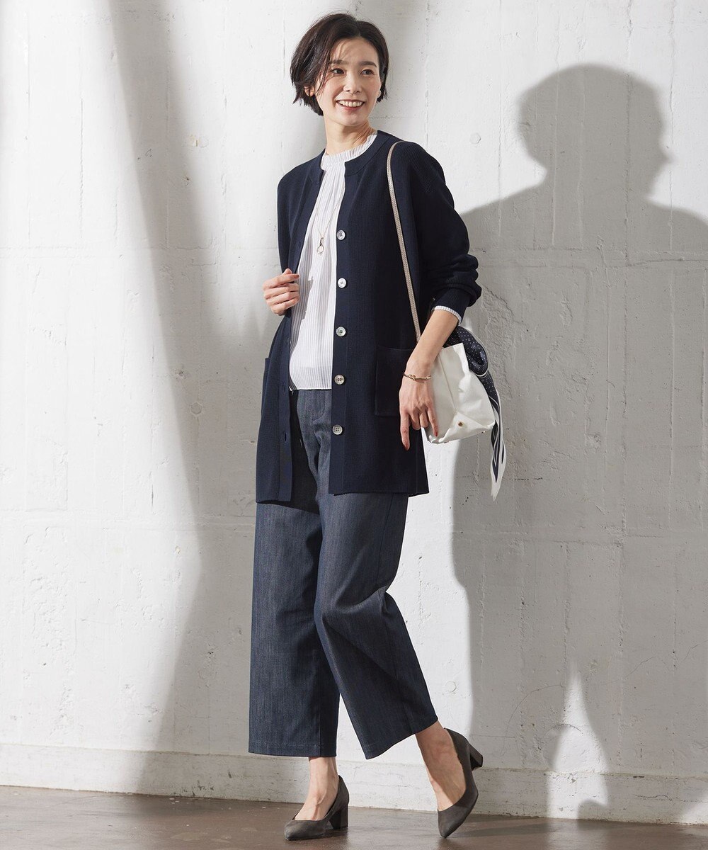 J.PRESS LADIES 【洗える】ORGANIC GASS COTTON キーネック カーディガン 