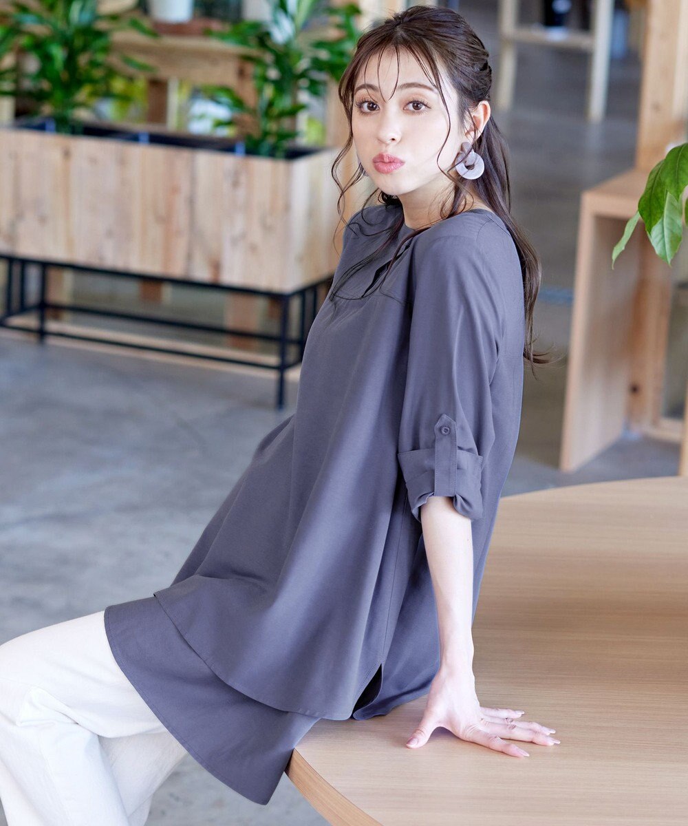 Tiaclasse L 【洗える】レイヤードヘムシャツチュニックブラウス 