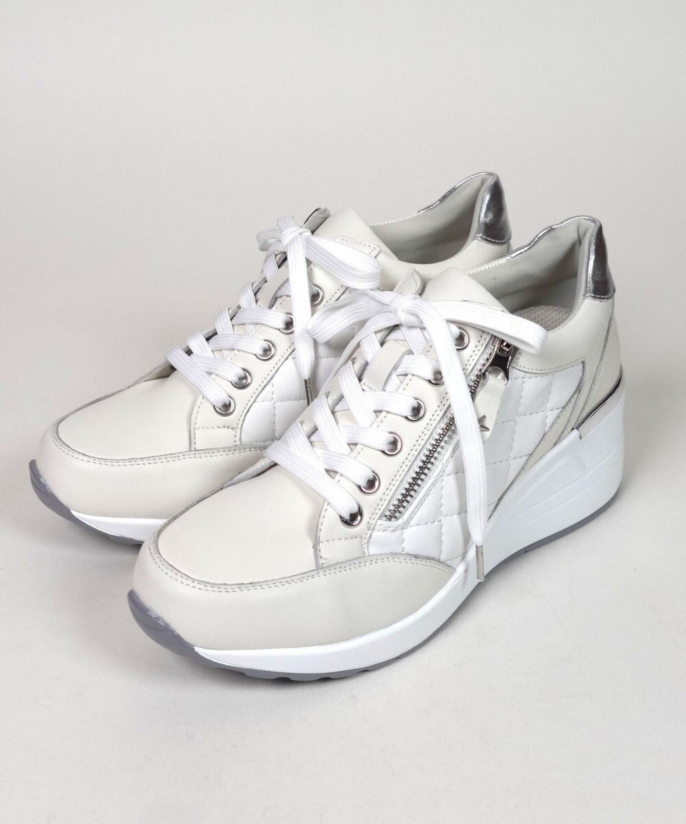 Dominic3 ヒールアップ サイドキルティング ジップスニーカー 