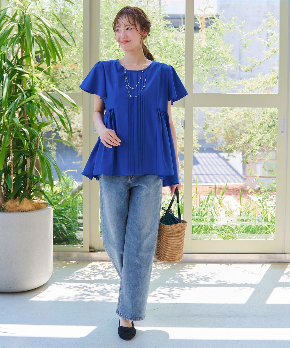 Tiaclasse 【洗える】ペプラムギャザーピンタックブラウス 