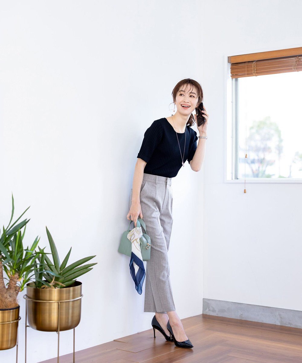 Tiaclasse 【セットアップ可・洗える】麻調薄地ストレートパンツ 