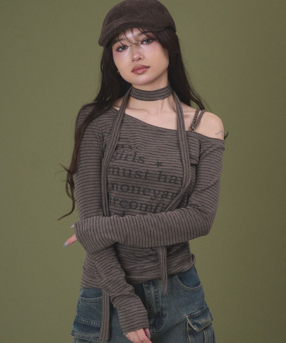 WEGO チョーカー付きボーダーロゴトップ 