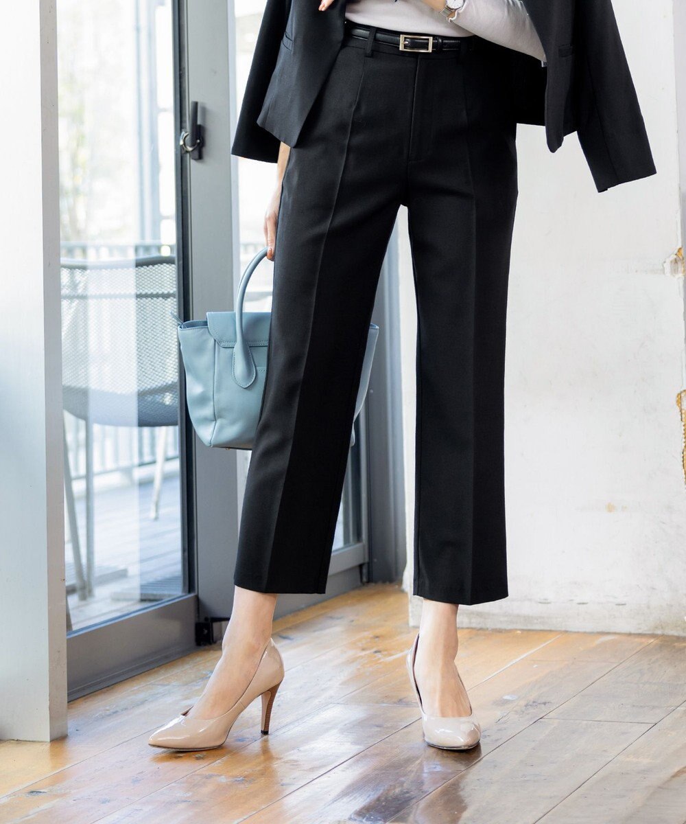 Tiaclasse 【セットアップ可・洗える】麻調薄地ストレートパンツ 