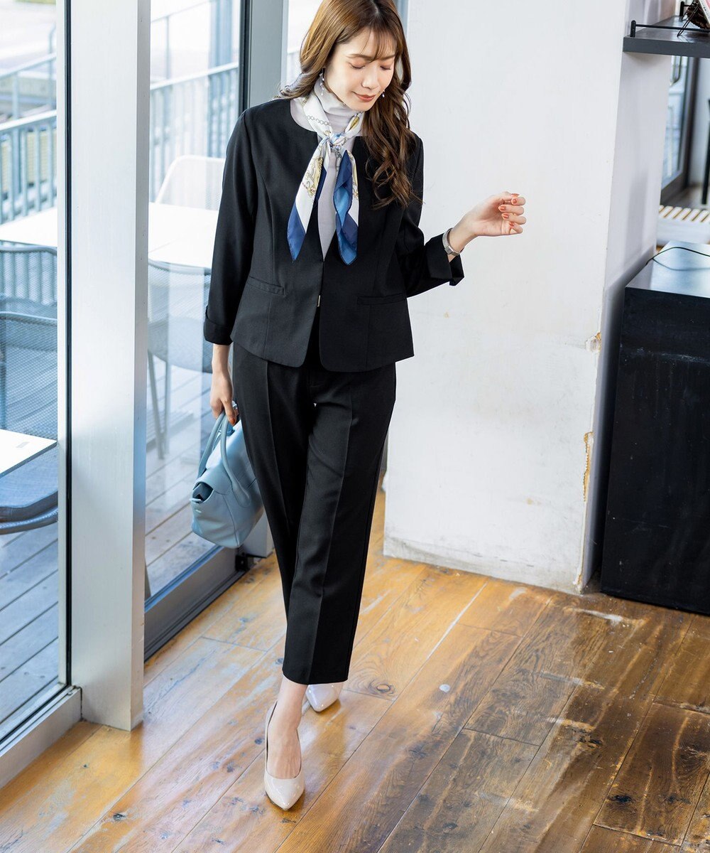 Tiaclasse 【セットアップ可・洗える】麻調薄地ストレートパンツ 