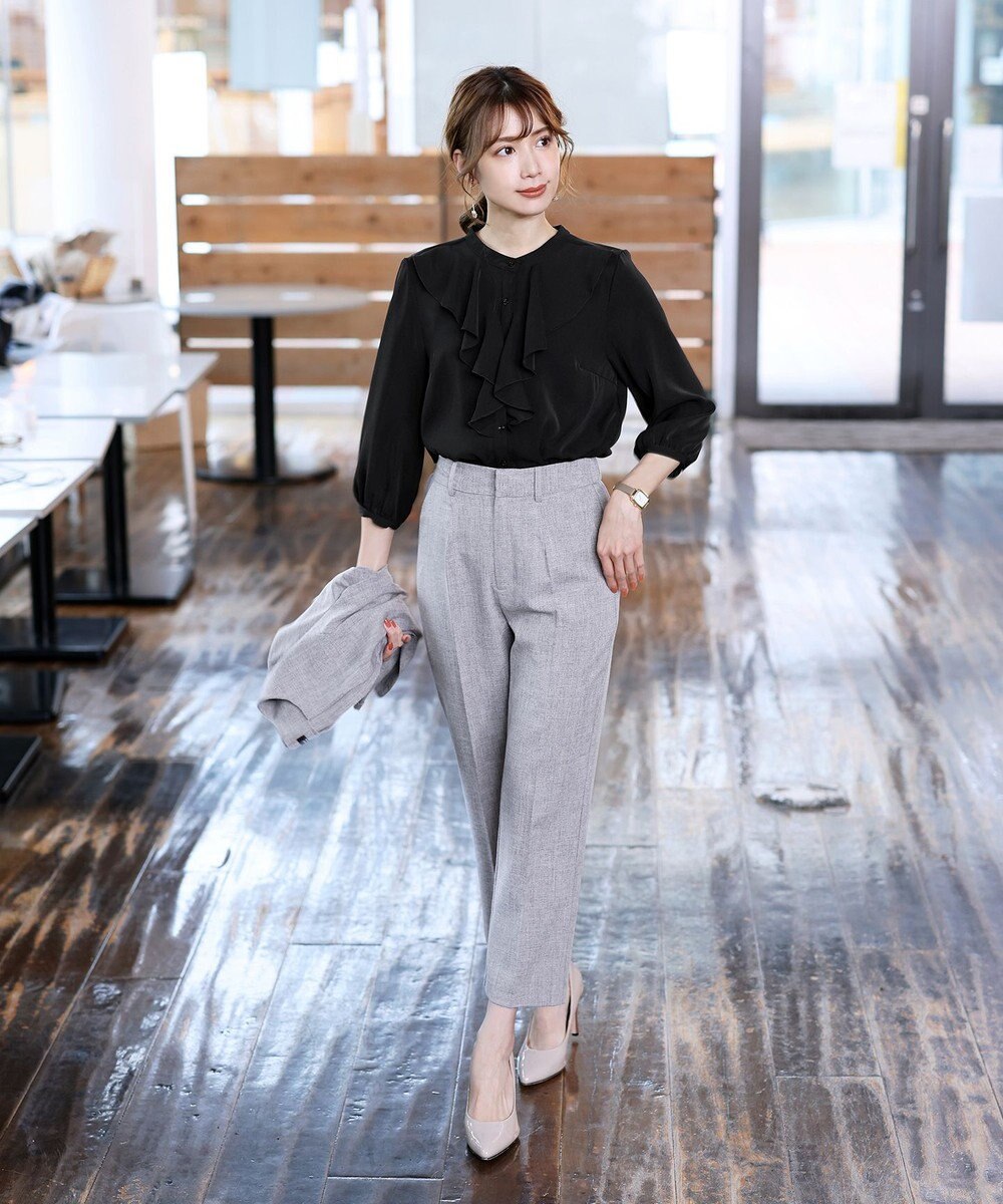 Tiaclasse 【セットアップ可・洗える】麻調薄地ストレートパンツ 