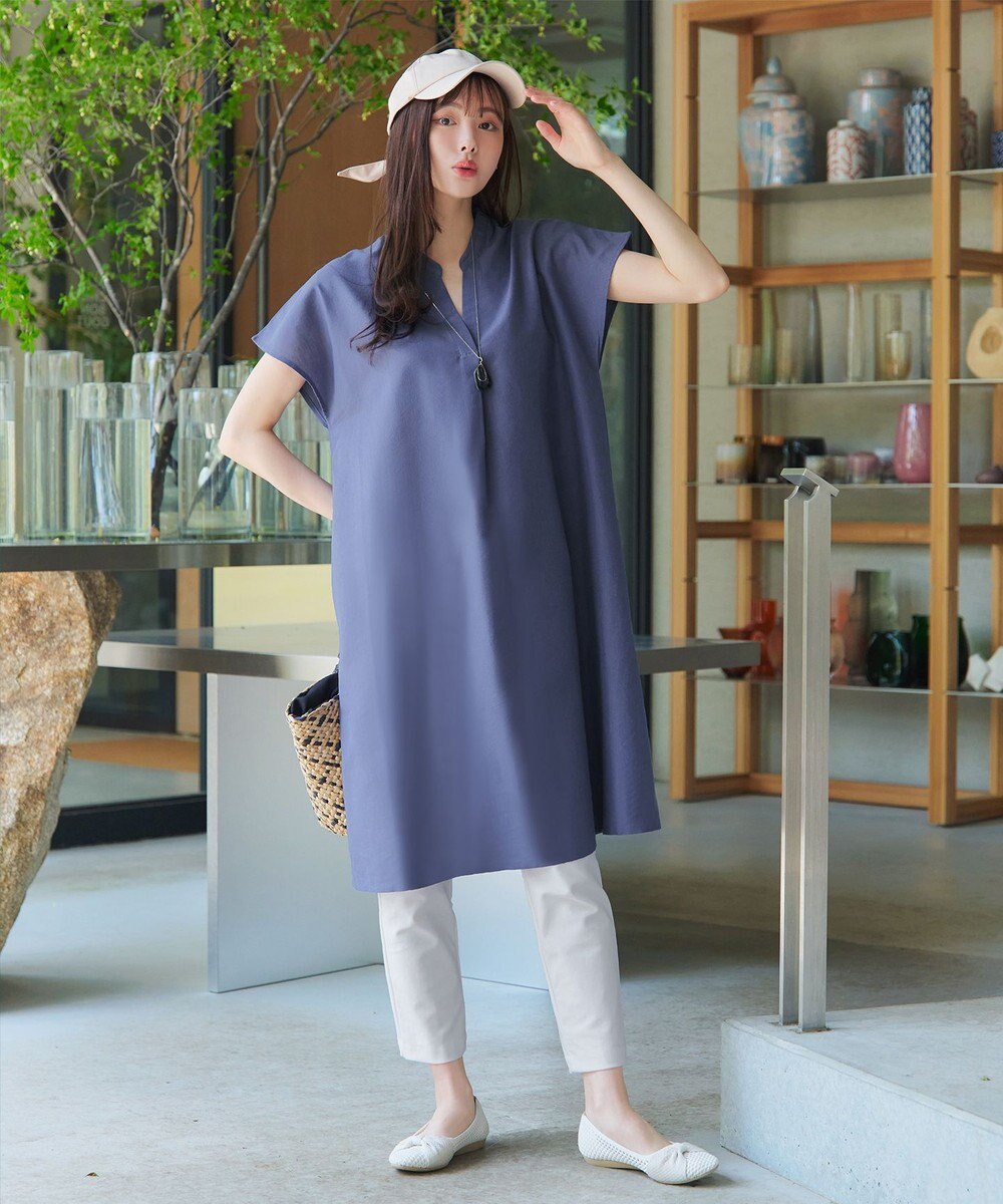 Tiaclasse 【洗える】リネンミックススキッパーシャツワンピース 
