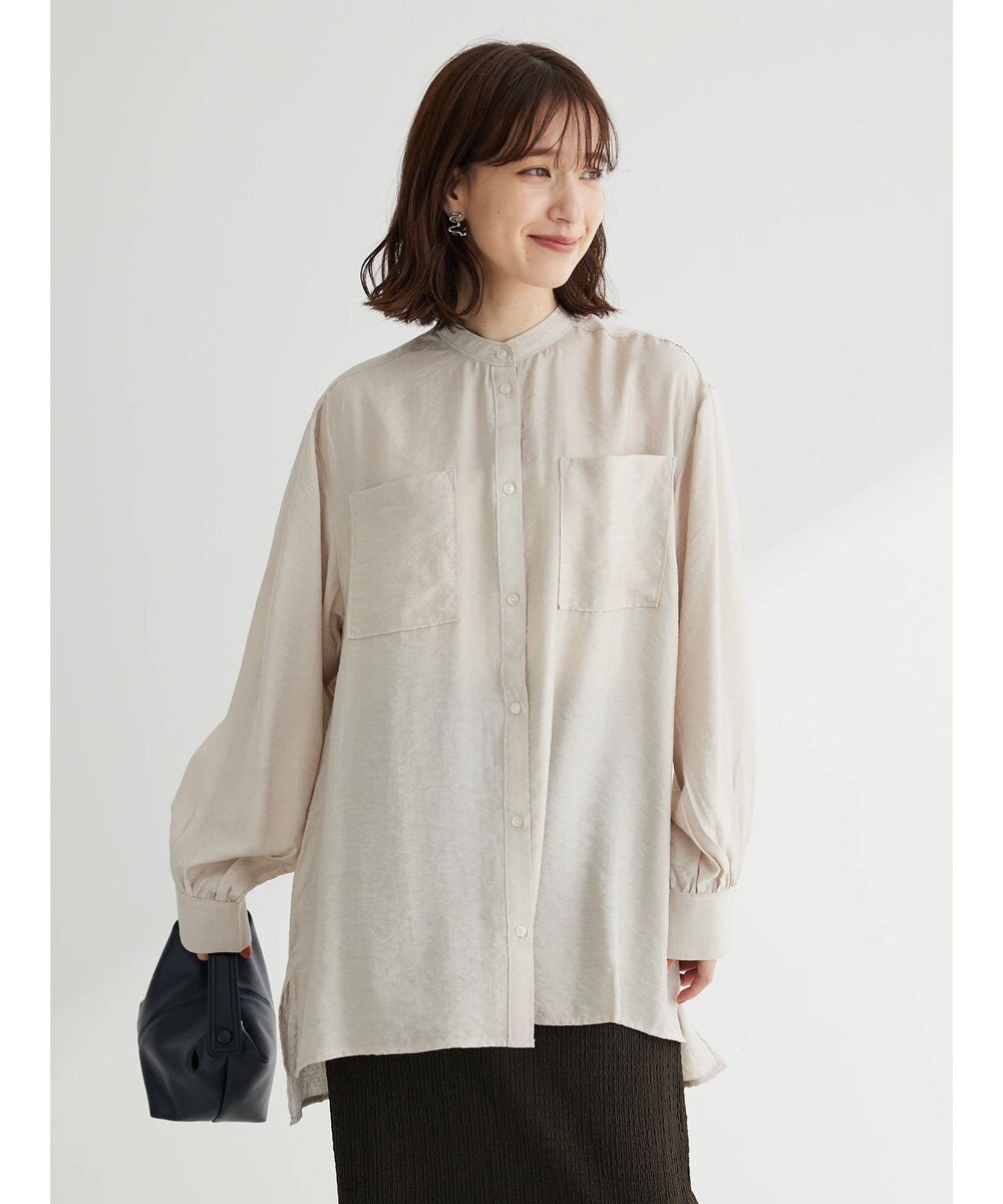 Green Parks バンドカラーポケット付きシアーシャツ 