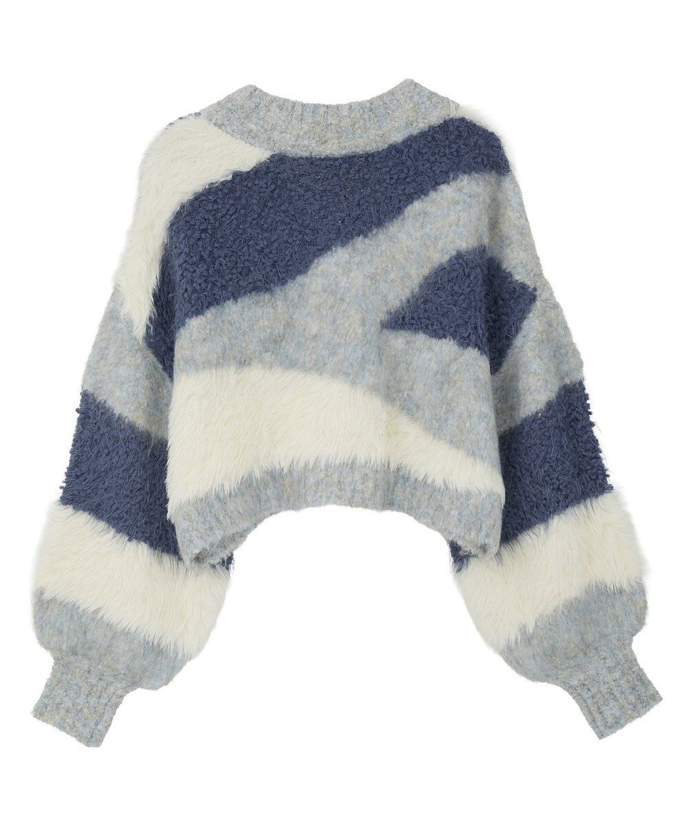 earth music&ecology ポンポンヤーンミックスインターシャカーディガン 