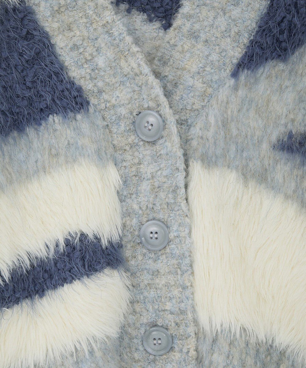 earth music&ecology ポンポンヤーンミックスインターシャカーディガン 