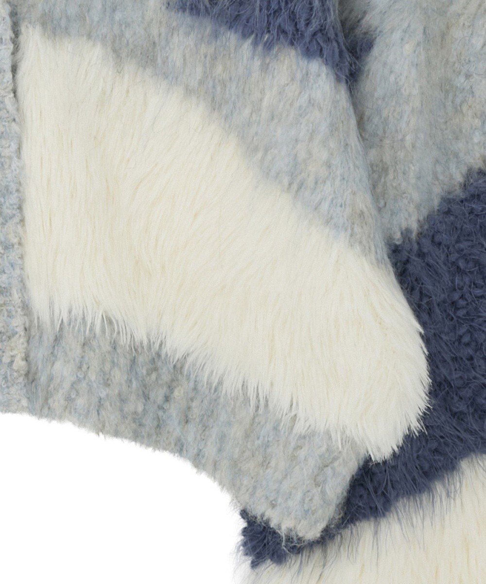 earth music&ecology ポンポンヤーンミックスインターシャカーディガン 