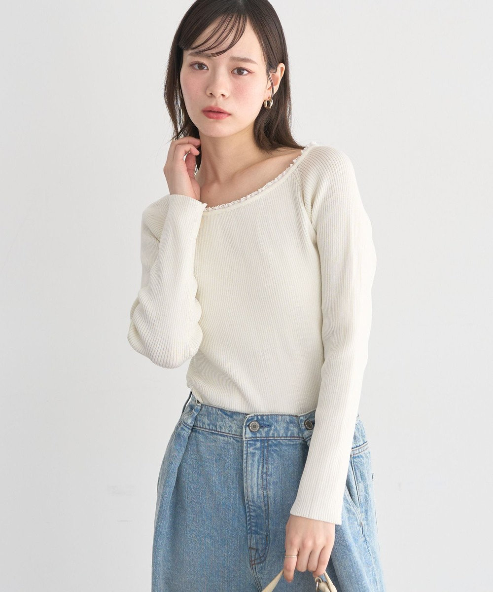 earth music&ecology 【予約】レーストリムリブニットプルオーバー 