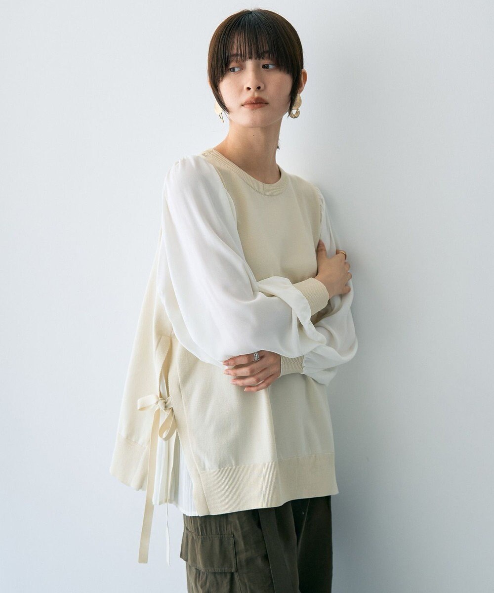 YECCA VECCA サイドプリーツ異素材MIXプルオーバー 
