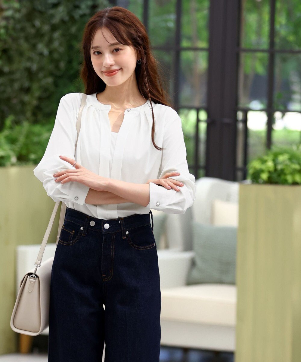 Tiaclasse L 【新色追加・洗える】バンドカラー2WAYタックブラウス 