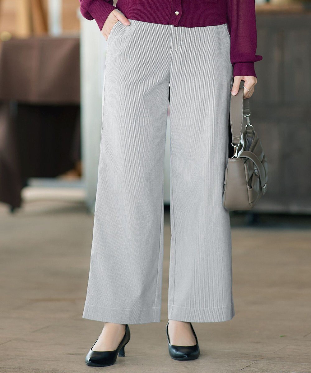 Tiaclasse ストライプストレッチワイドパンツ 