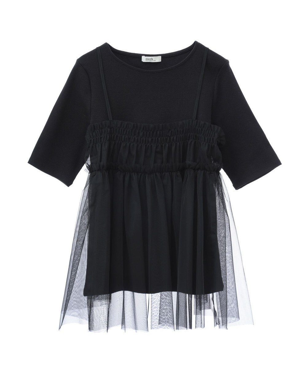 earth music&ecology ＳＥＴ２点チュールビスチェ＋リブプルオーバー 