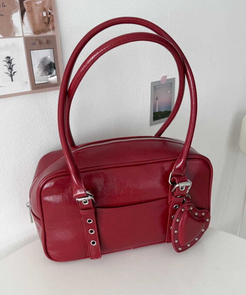 WEGO スタッズハートチャーム付きハトメボストン 