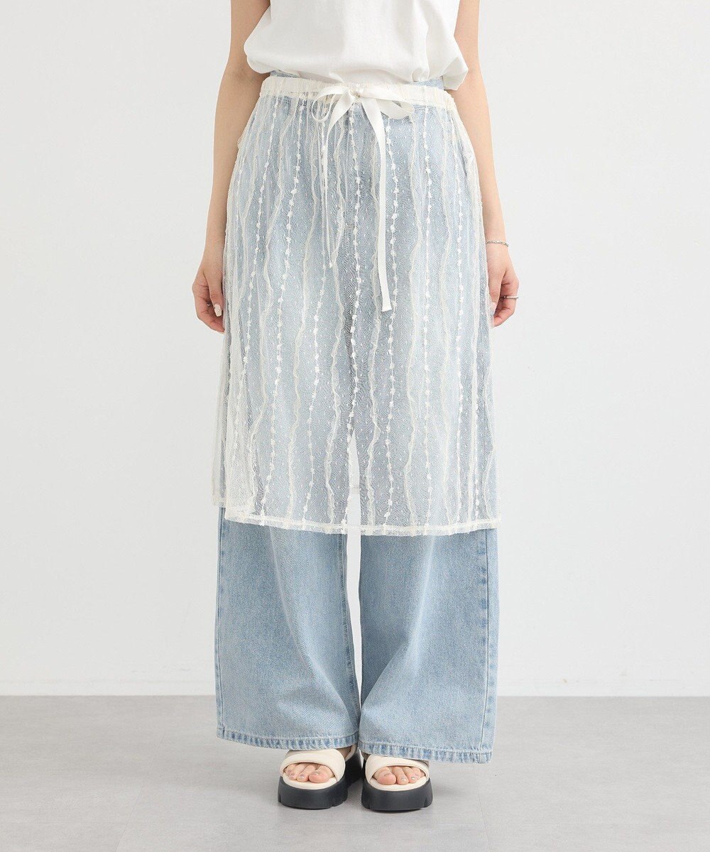 earth music&ecology ストライプレースレイヤードスカート 