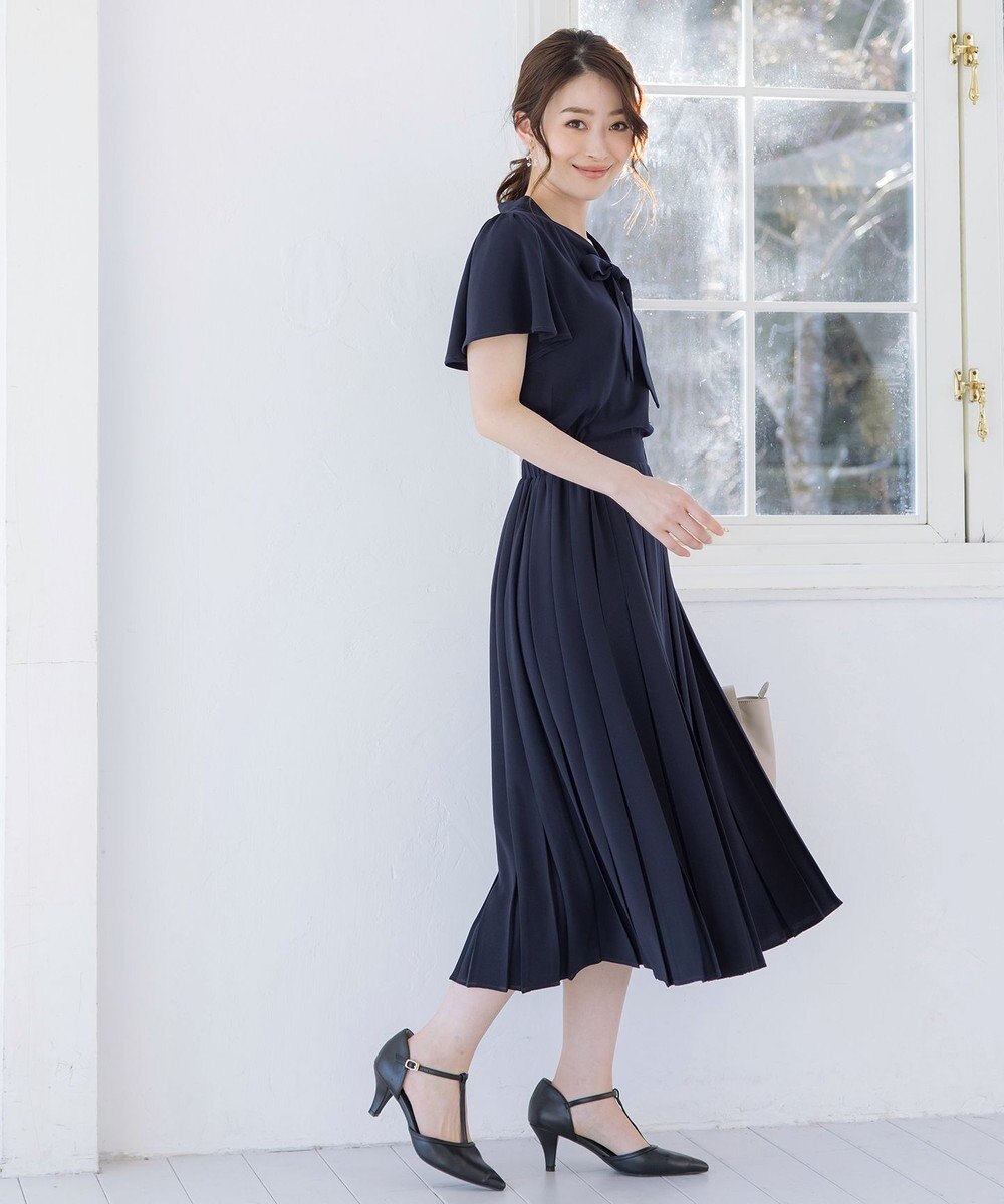 Tiaclasse 【洗える】リボンタイプリーツワンピース 