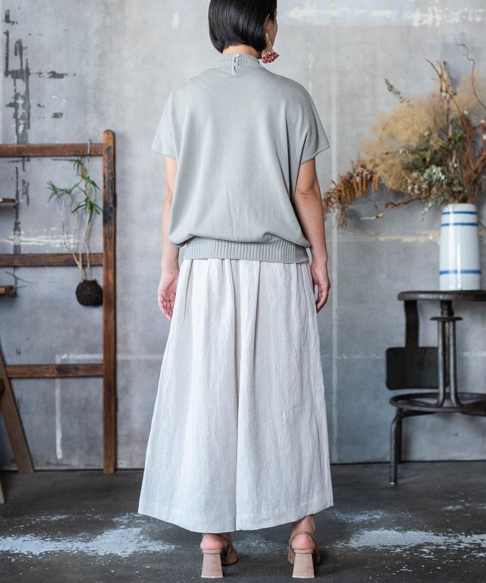 muuc 【高級スーピマ超長綿100%使用ニット】ヒルガオ刺繍 ハイネック半袖プルオーバー 