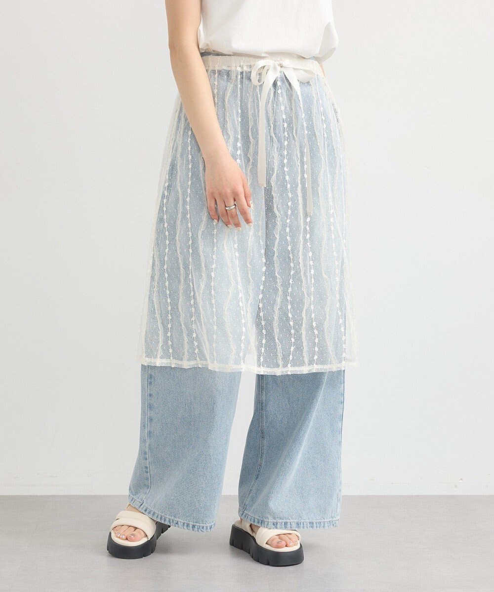 earth music&ecology ストライプレースレイヤードスカート 