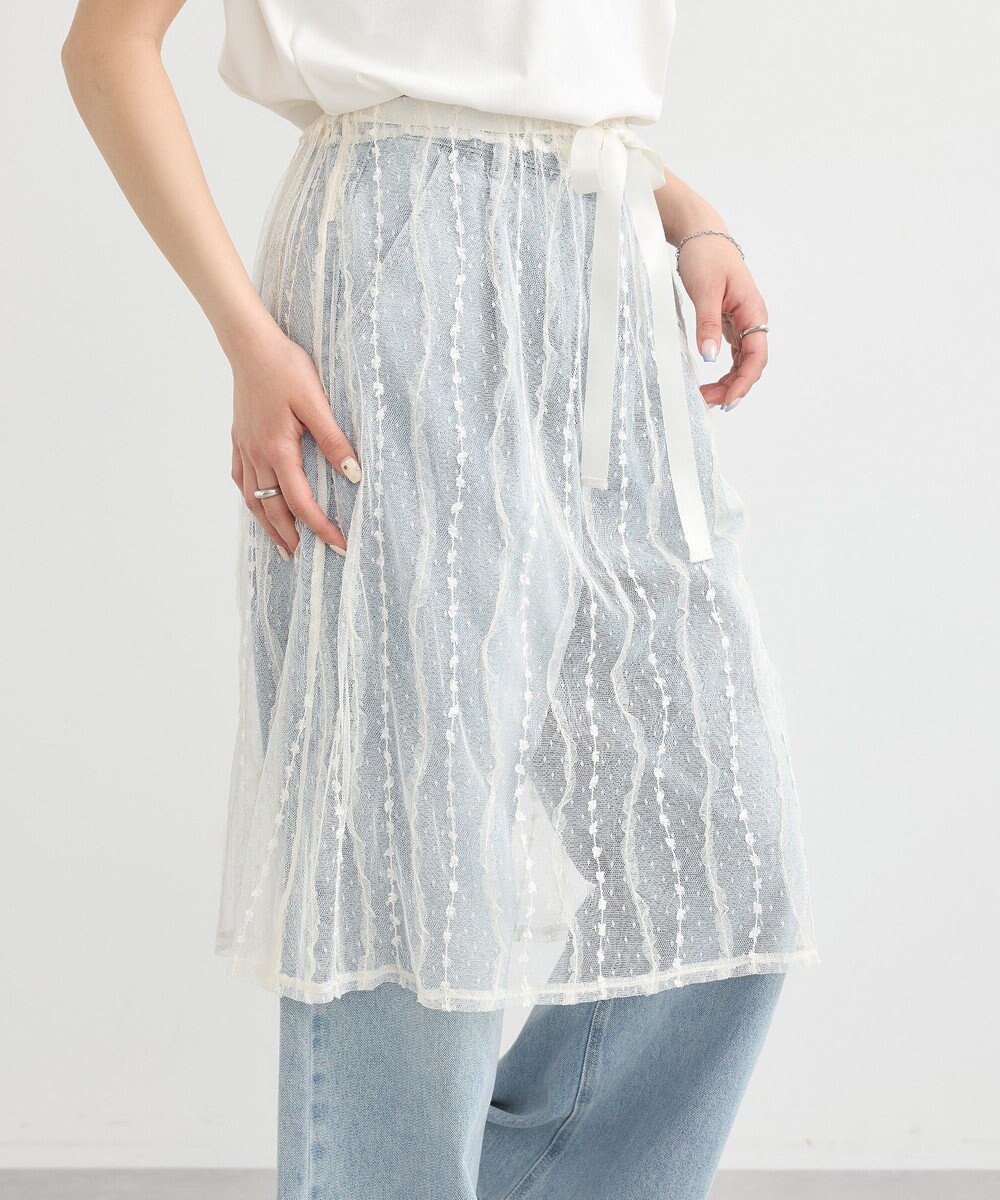 earth music&ecology ストライプレースレイヤードスカート 