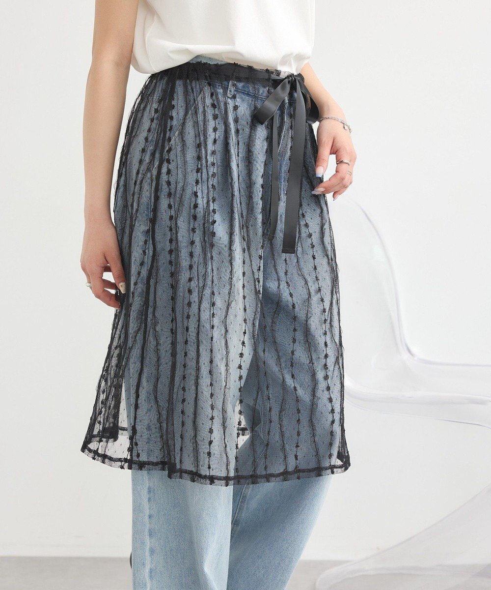 earth music&ecology ストライプレースレイヤードスカート 