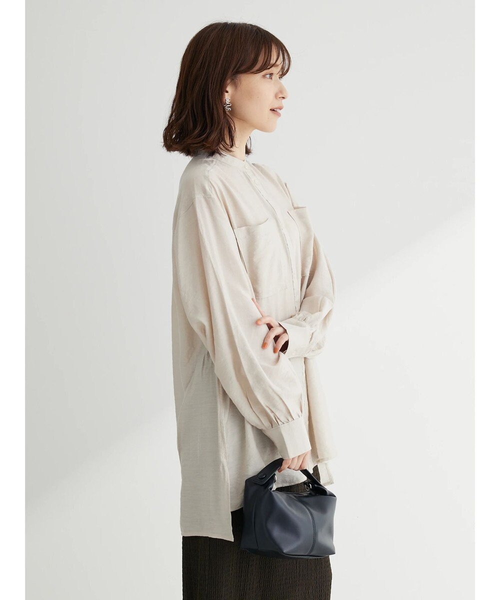 Green Parks バンドカラーポケット付きシアーシャツ 