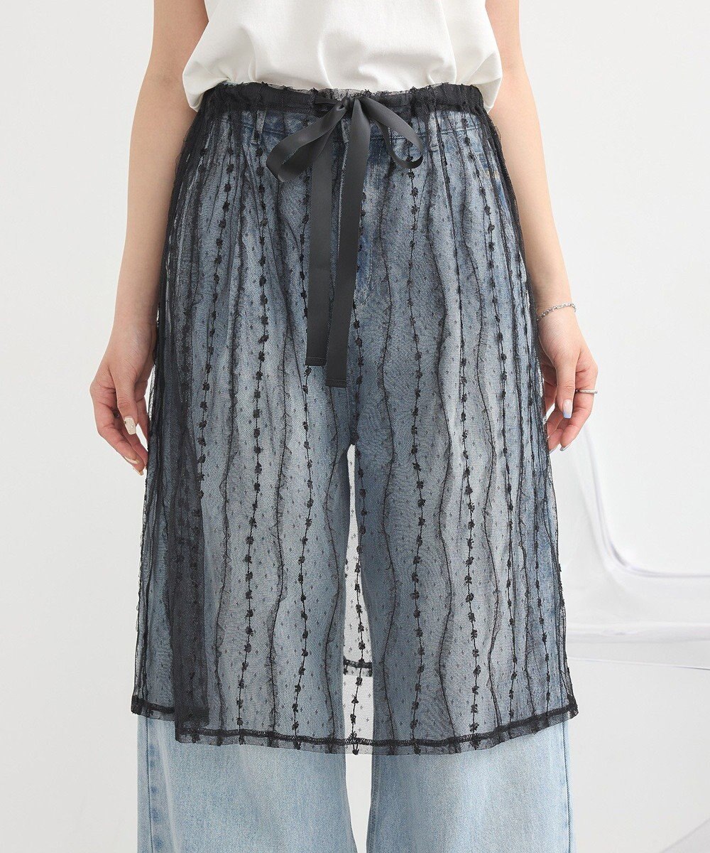 earth music&ecology ストライプレースレイヤードスカート 