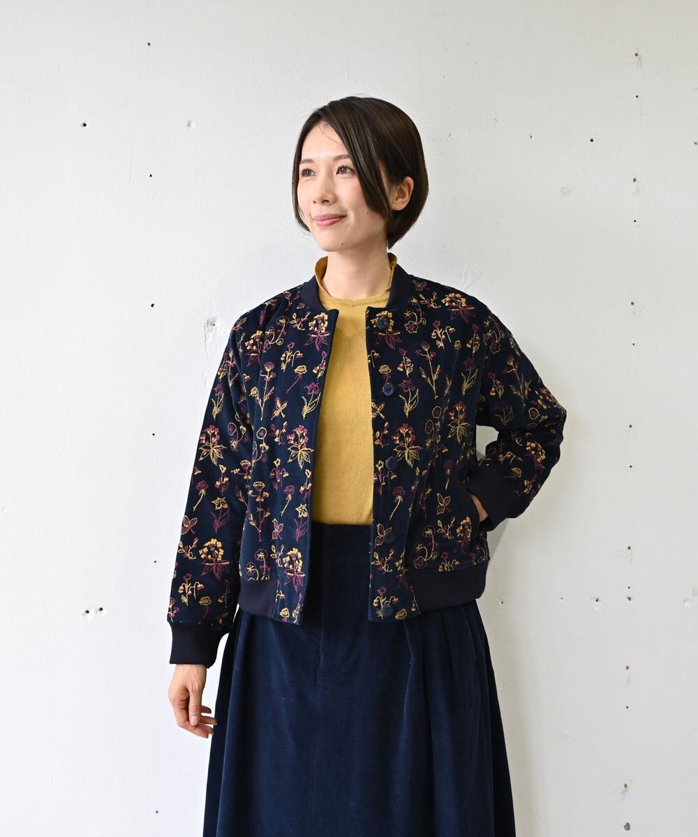 muuc 〈遠州織物の工場で織られた上質なコットンコーデュロイ生地〉裏地有り リブ袖 ショート丈 花刺繍ブルゾン（セットアップ可能） 