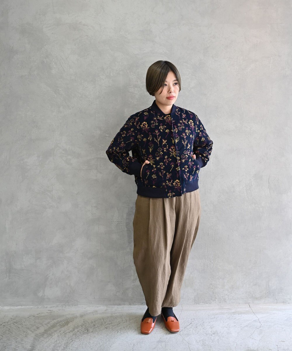 muuc 〈遠州織物の工場で織られた上質なコットンコーデュロイ生地〉裏地有り リブ袖 ショート丈 花刺繍ブルゾン（セットアップ可能） 