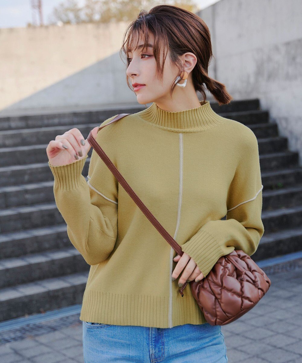 Tiaclasse 【洗える】配色切り替えニットトップス 