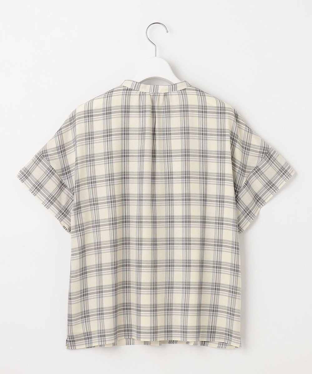 J.PRESS LADIES シアーストライプチェック フレンチスリーブ バンドカラー カットソー 