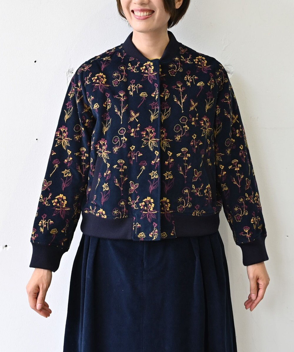 muuc 〈遠州織物の工場で織られた上質なコットンコーデュロイ生地〉裏地有り リブ袖 ショート丈 花刺繍ブルゾン（セットアップ可能） 