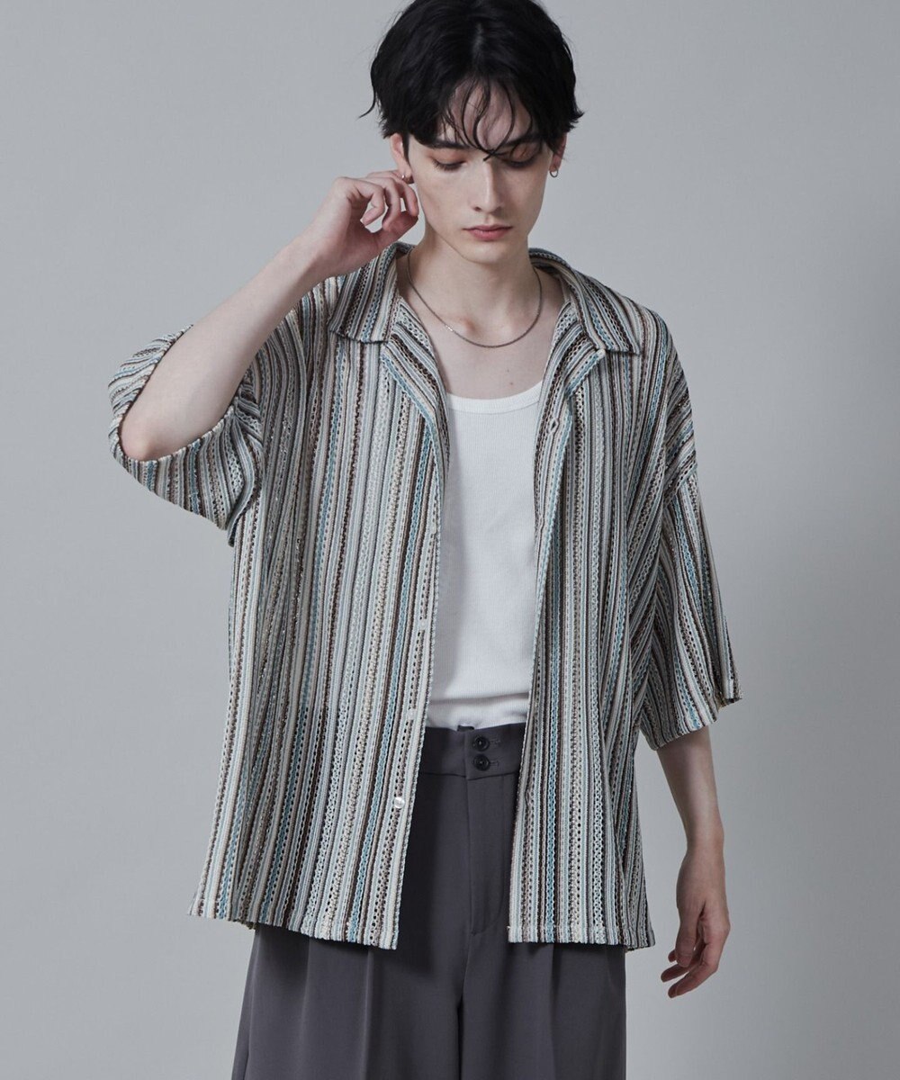 WEGO ストライプメッシュBIGシャツ（S） 