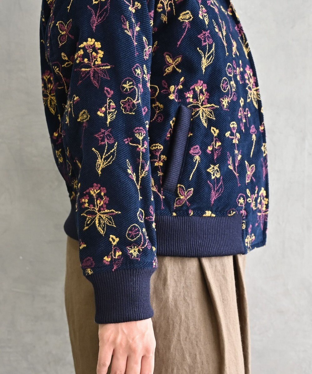 muuc 〈遠州織物の工場で織られた上質なコットンコーデュロイ生地〉裏地有り リブ袖 ショート丈 花刺繍ブルゾン（セットアップ可能） 