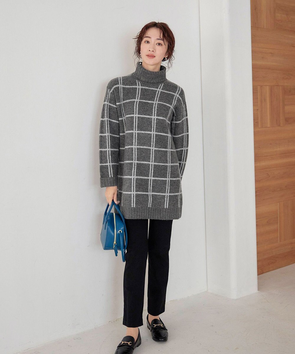 Tiaclasse L 【洗える】チェックジャガードニットチュニック 
