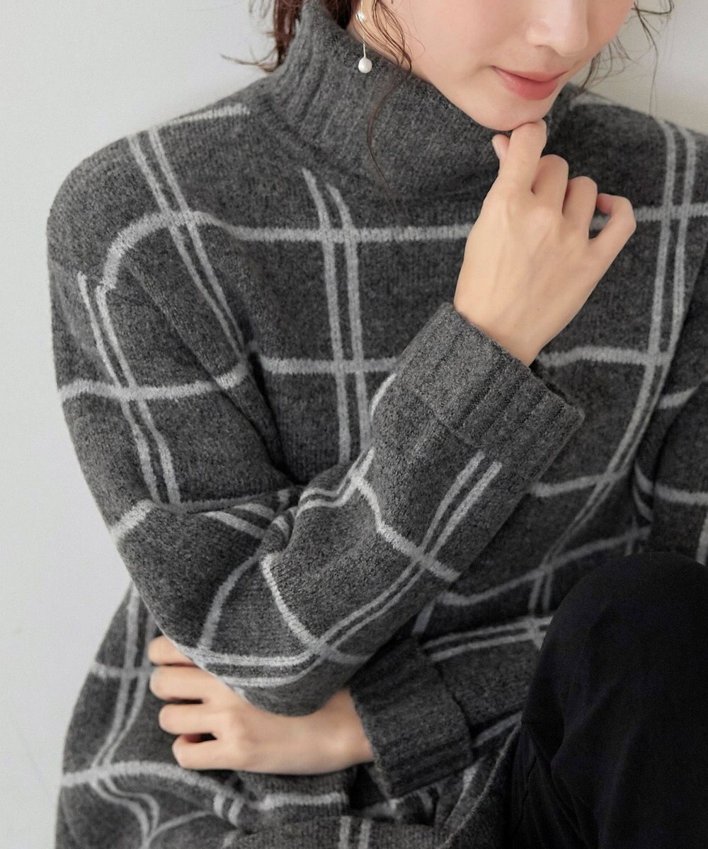 Tiaclasse L 【洗える】チェックジャガードニットチュニック 